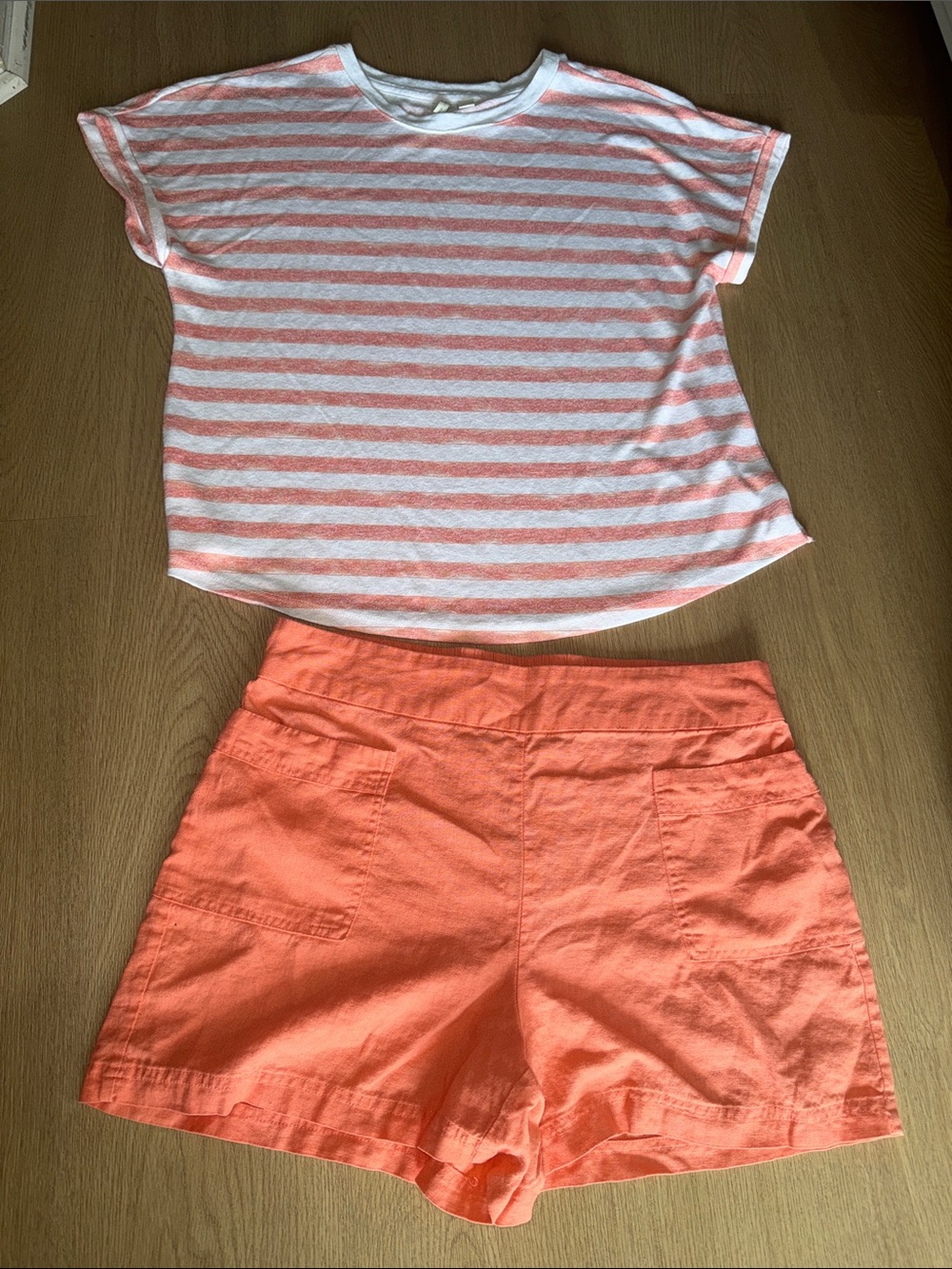 Cato Coral Stripe High-Waist Shorts